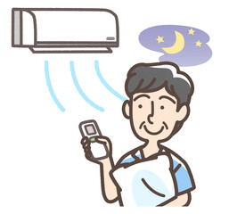 寝る前にエアコンをつける男性