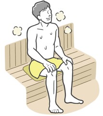 サウナに入る若い男性