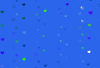 Light Blue, Green vector template with doodle hearts.