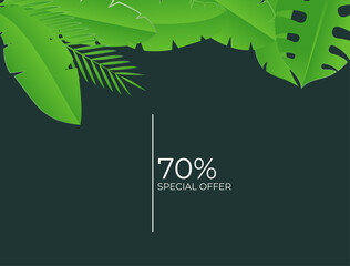 Fototapeta premium Summer background with green leaves in paper cut style