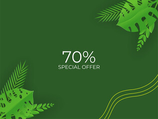 Summer background with green leaves in paper cut style