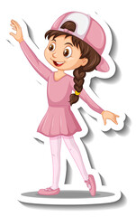 Cartoon character sticker with a girl dance ballet