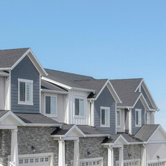 Square Facade of contemporary houses on a scenic suburban neighborhood landscape