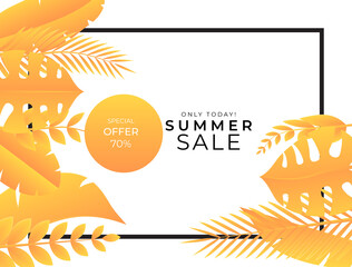 Summer sale banner template. Social media post or story template. Green and orange leaves floral background for banner, poster, backdrop, flier and more
