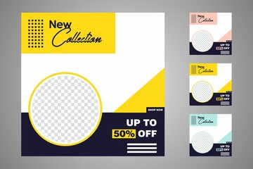 New set of editable minimal banner templates. Suitable for social media posts and web or internet ads. Vector illustration with photo college.