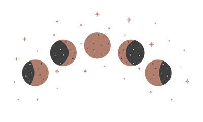 Alchemy esoteric mystical magic celestial talisman with moon phases. Spiritual occultism object. Vector illustration