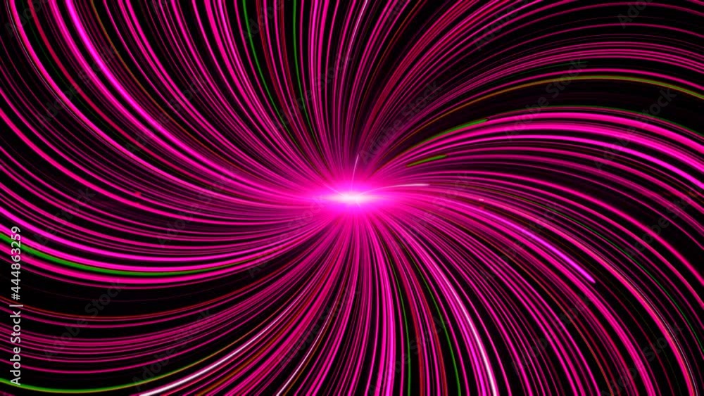 Poster spiral of colored and luminous lines. animation. curved lines radiate and pulsate from luminous cent