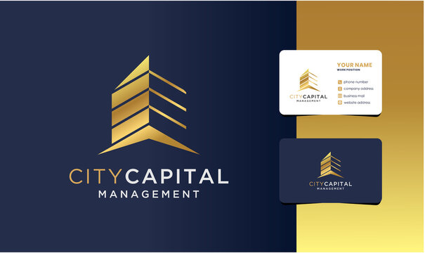 Real Estate Capital Investment Management Logo With Business Card Design.