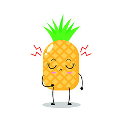 Vector illustration of yellow pineapple character with cute expression, angry, upset, funny, pineapple isolated on white background, simple minimal style, fresh fruit for mascot collection, emoticon