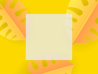 Obraz premium Yellow floral background. Minimal Simple yellow leaf abstract background. Spring special offer vector banner background with spring season sale text and colorful chrysanthemum and daisy flowers