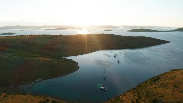 Aerial view of Kornati island archipelago at sunrise. Croatia.