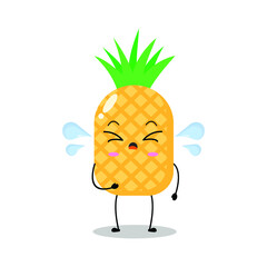 Vector illustration of yellow pineapple character with cute expression, cry, sad, funny, pineapple isolated on white background, simple minimal style, fresh fruit for mascot collection, emoticon