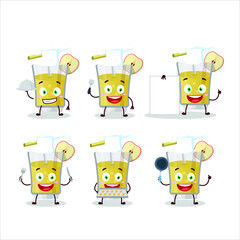 Cartoon character of fresh apple juice with various chef emoticons. Vector illustration