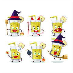 Halloween expression emoticons with cartoon character of fresh apple juice. Vector illustration