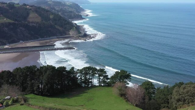 Aerial drone view of the Deba beach in the Basque Country