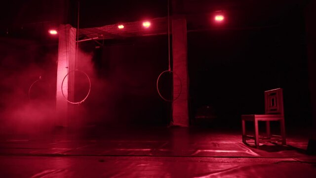 Modern Live Stage With Smoke And Red Lights At Circo De Los Ninos De San Pancho In Mexico. wide shot