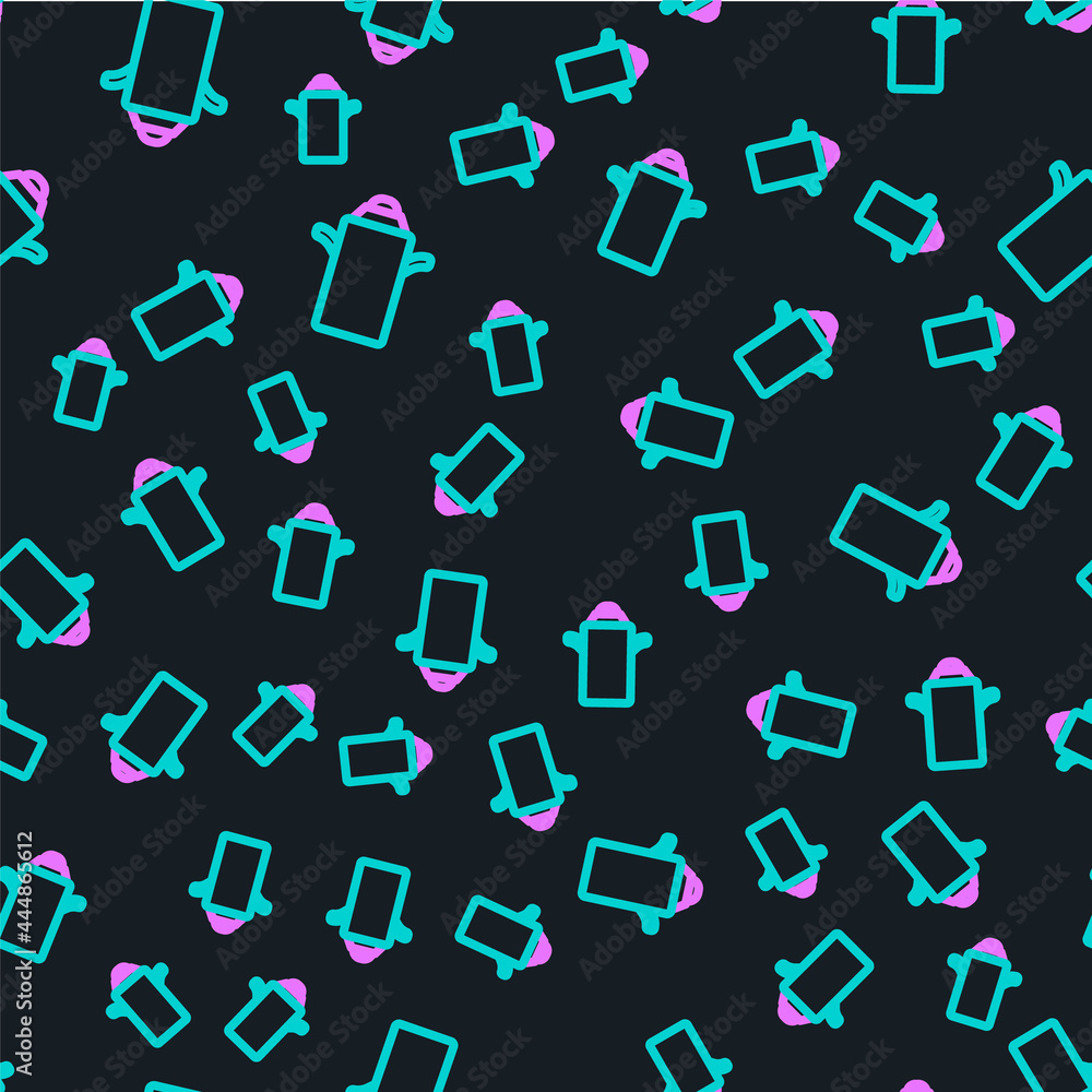 Poster line can container for milk icon isolated seamless pattern on black background. vector