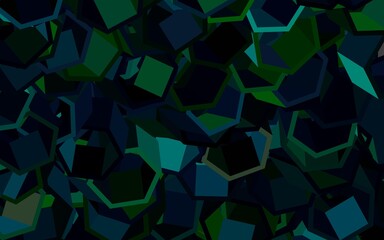 Dark Green vector backdrop with hexagons.