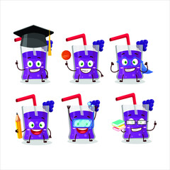 School student of grapes juice cartoon character with various expressions. Vector illustration