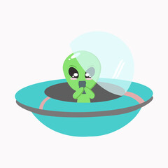 Alien holding smartphone in spaceship ufo