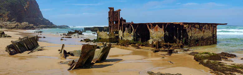 Wreck of a floating dock (in 1902) at Glentana near Mossel bay, Garden Route,   Western Cape. South...