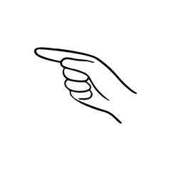 Backhand index pointing. Gesture human hand. Vector doodle illustration.