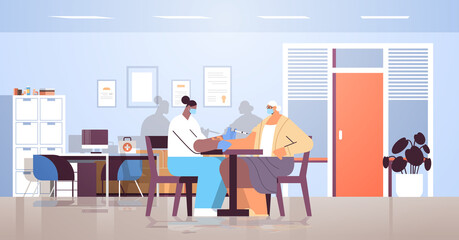 doctor vaccinating old patient practitioner giving injection to senior woman fight against coronavirus vaccination