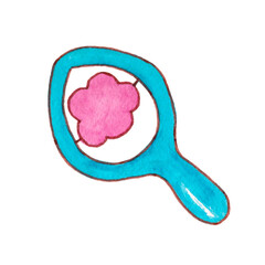 Baby rattle isolated on a white background. Rattle pink and blue. The illustration is hand-drawn with watercolor.