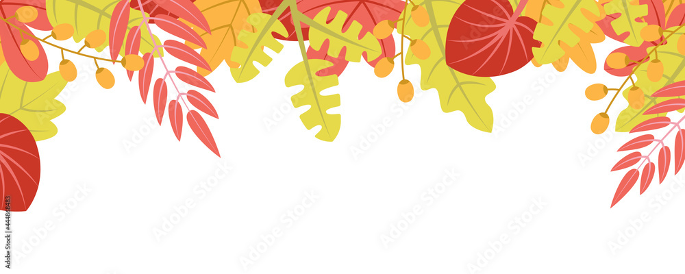 Poster autumn nature background with leafage pattern concept. horizontal web banner with fall leaves and be