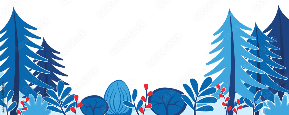 Poster winter nature background with landscape pattern concept. horizontal web banner with evergreen trees,
