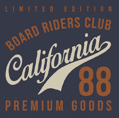 typography graphic t shirt design, print artwork, California tee