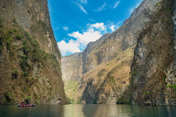 View of Sumidero Canyon in Chiapas, Mexico with a beautiful blue sky