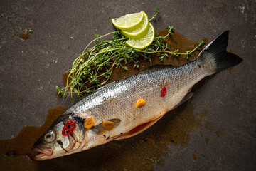 raw fish with herbs and sauce