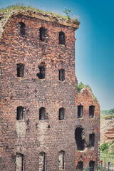 A destroyed brick building on the territory of the Oreshek fortress
