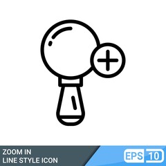Zoom in icon, vector line style isolated on white background. EPS 10