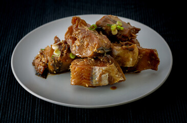 Korean Braised semi-dried pollock side dish which is called Kodari Jorim