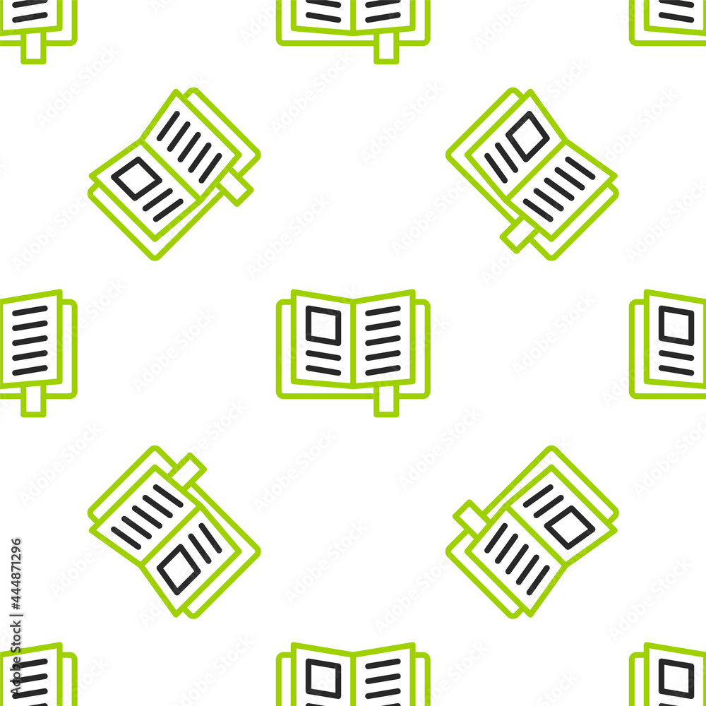 Poster line reading book icon isolated seamless pattern on white background. vector