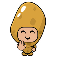 vector cartoon character cute potato mascot costume with nice hand ok