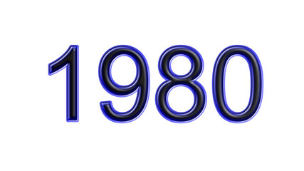 blue 1980 number 3d effect white background
