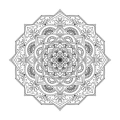 Fototapeta premium Mandala isolated on white background. Vintage decorative elements. Islam, Arabic, Indian, moroccan, ottoman motifs. Outline hand drawn. Vector illustration