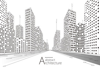 3D illustration Imagination modern urban landscape background,architecture building construction perspective design drawing. - 444874628
