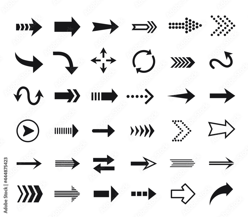 Poster arrow icon. direction sign, pointer outline pictogram, refresh button, reload symbol. arrows black s