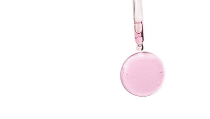 Cosmetic serum bubble and dropper with hyaluronic acid isolated on white background.