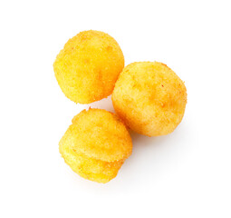 Fried potato balls on white background