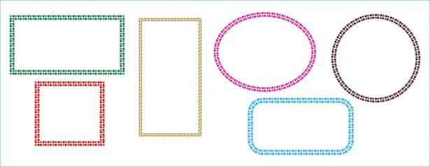 Set of colorful dotted frames in red, green, blue, pink, cyan color
