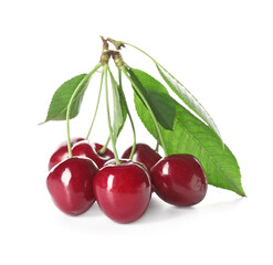 Tasty ripe cherries on white background