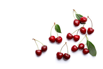 Obraz na płótnie Canvas Tasty ripe cherries on white background