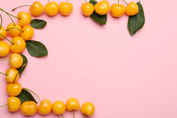 Tasty sweet cherries on color background