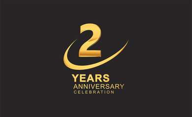 2nd years anniversary with swoosh design golden color isolated on black background for celebration