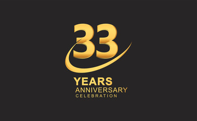 33rd years anniversary with swoosh design golden color isolated on black background for celebration